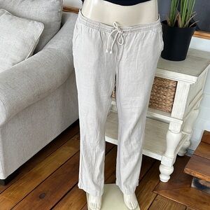 St. John’s Bay Linen Blend Pull-On Pants – Size L Casual Beige Drawstring Pants